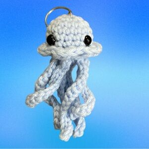 Sold🥳Cute Light Blue Crocheted Jellyfish Keychain